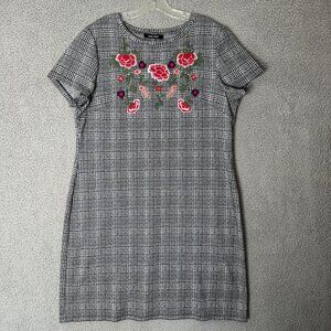 Nine‎ West Womens Dress Sz 16 Plaid Dark Academia School Girl Floral Embroidery